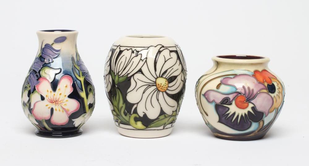 THREE MOORCROFT POTTERY SMALL VASES Image