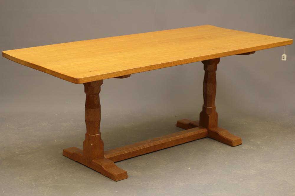 A DAVID LANGSTAFF ADZED OAK DINING TABLE Image