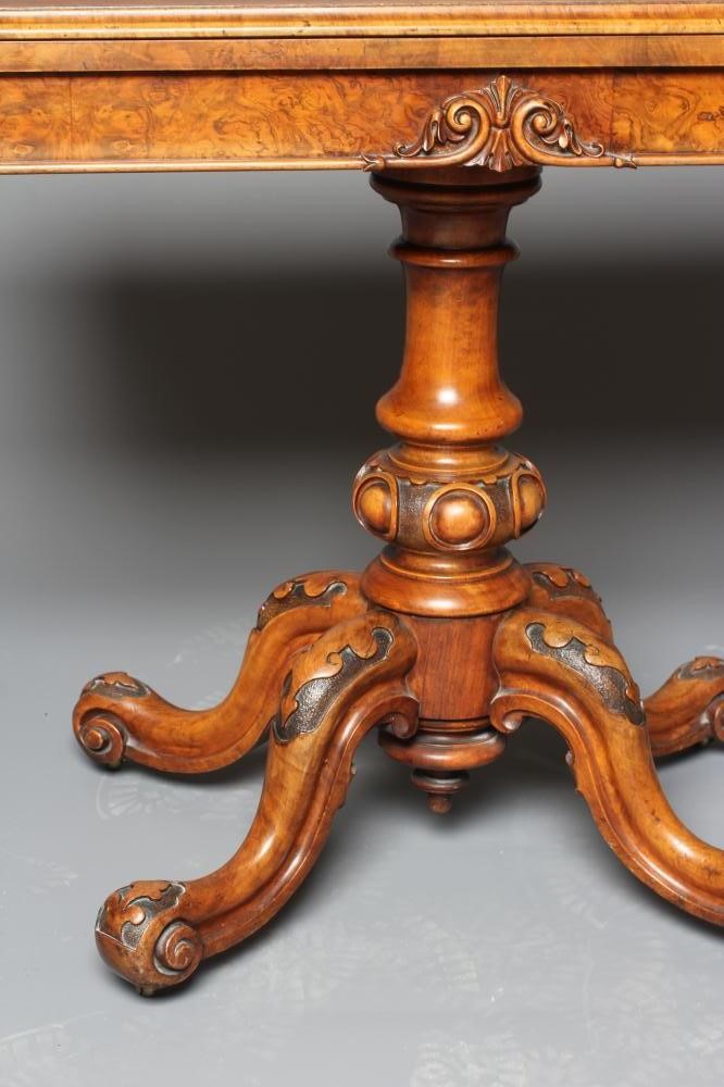 A VICTORIAN BURR WALNUT FOLDING CARD TABLE Image