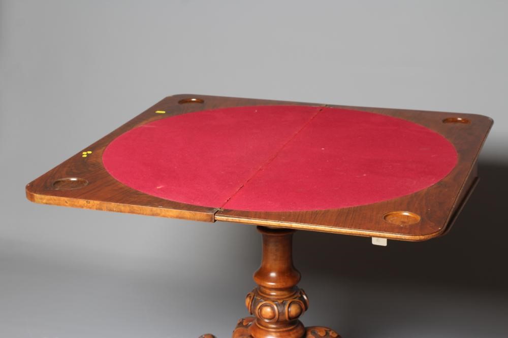 A VICTORIAN BURR WALNUT FOLDING CARD TABLE Image
