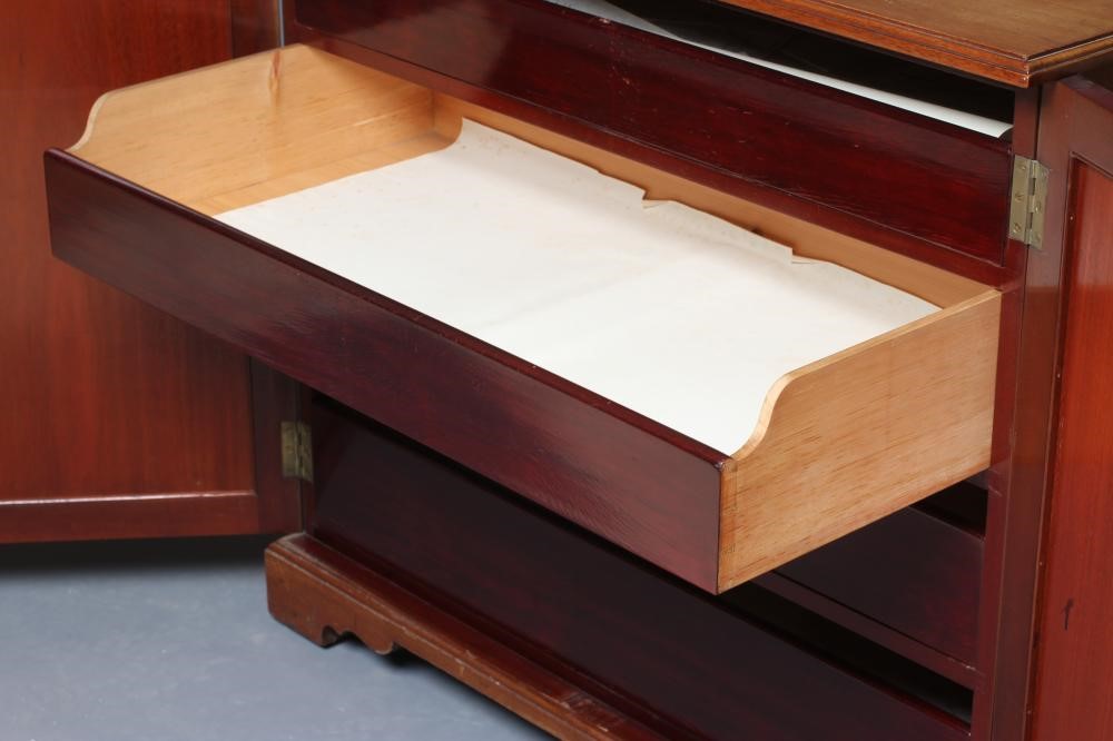 A VICTORIAN MAHOGANY DOCUMENT CABINET of panelled oblong form in the Aesthetic taste Image