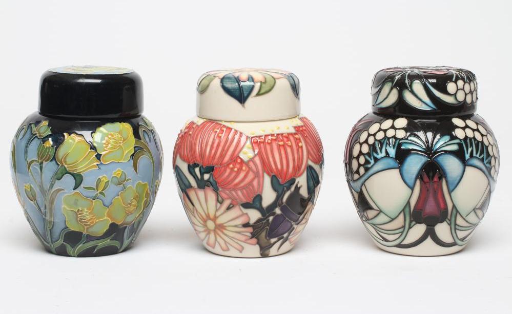 FOUR MOORCROFT POTTERY SMALL GINGER JARS AND COVERS Image