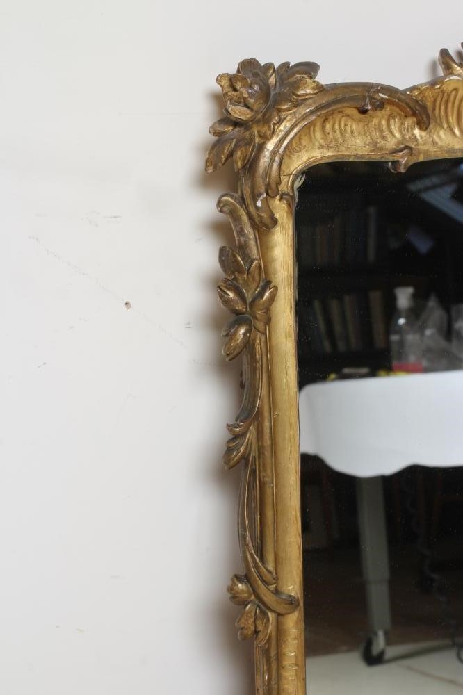 A CARVED AND GILT WOOD PIER GLASS, 19th century, the oblong plate within a rococo style frame with Image