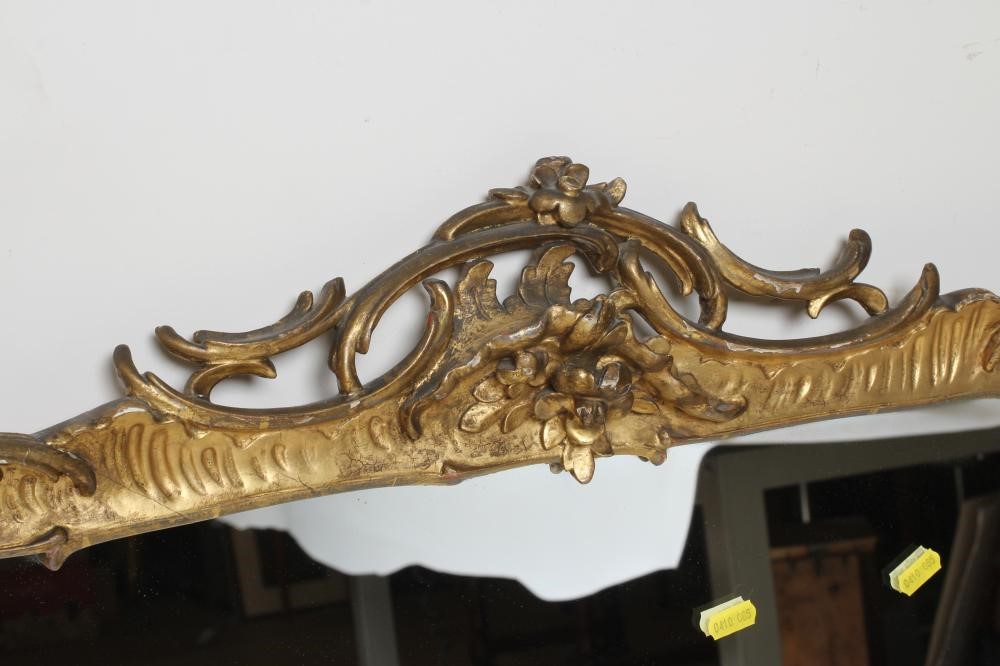 A CARVED AND GILT WOOD PIER GLASS, 19th century, the oblong plate within a rococo style frame with Image