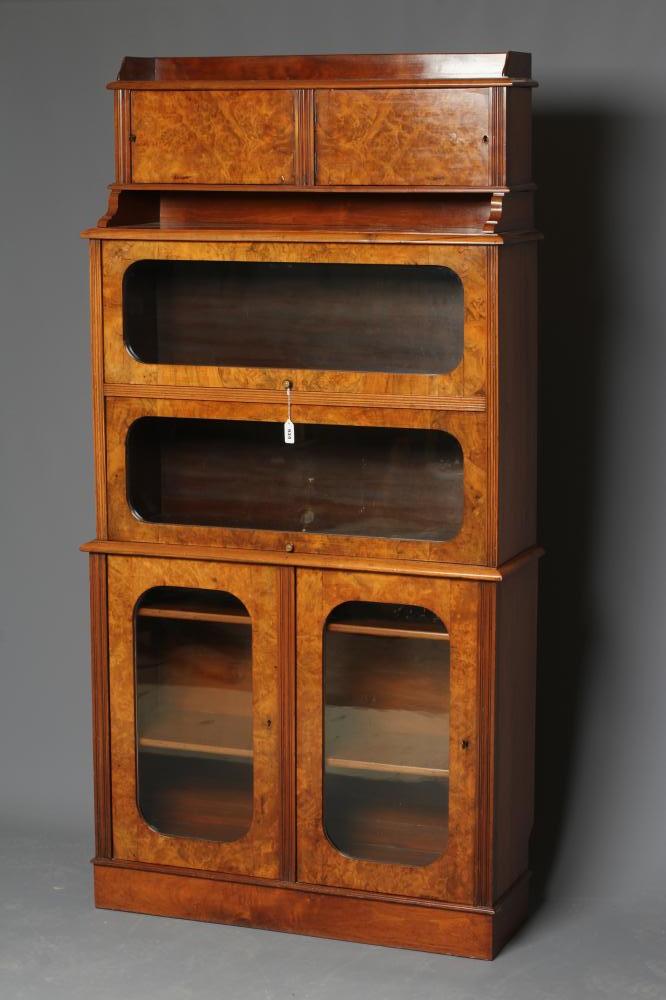 A VICTORIAN BURR WALNUT BOOKCASE Image