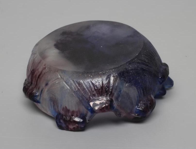 A GABRIEL ARGY-ROUSSEAU PATE-DE-VERRE GLASS ASHTRAY, 1930's, moulded as a flowerhead in amethyst and Image