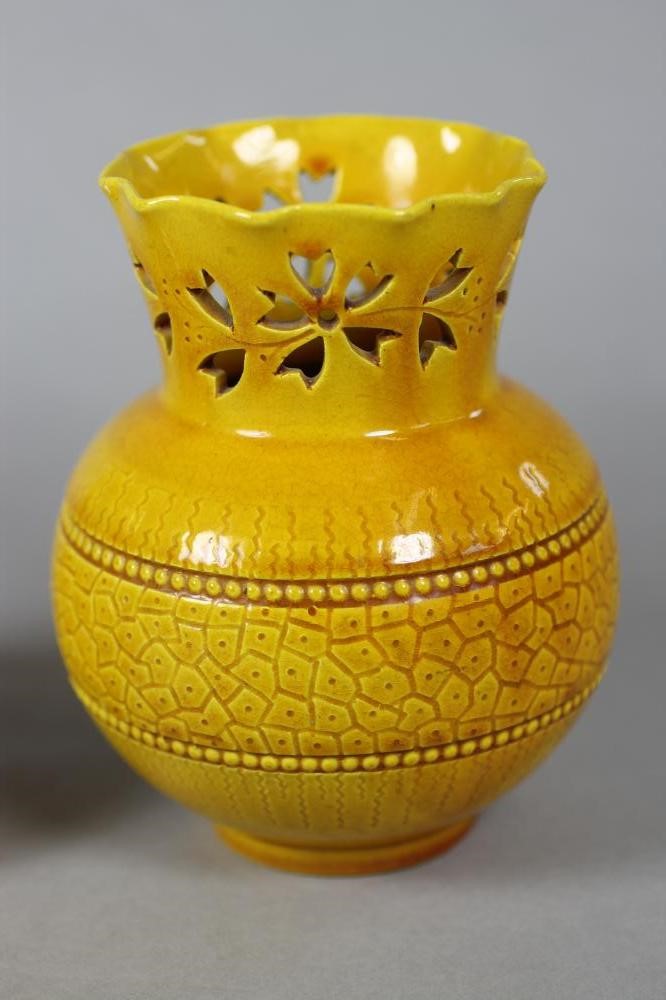 TWO BURMANTOFTS "FAIENCE" OCHRE GLAZED VASES Image