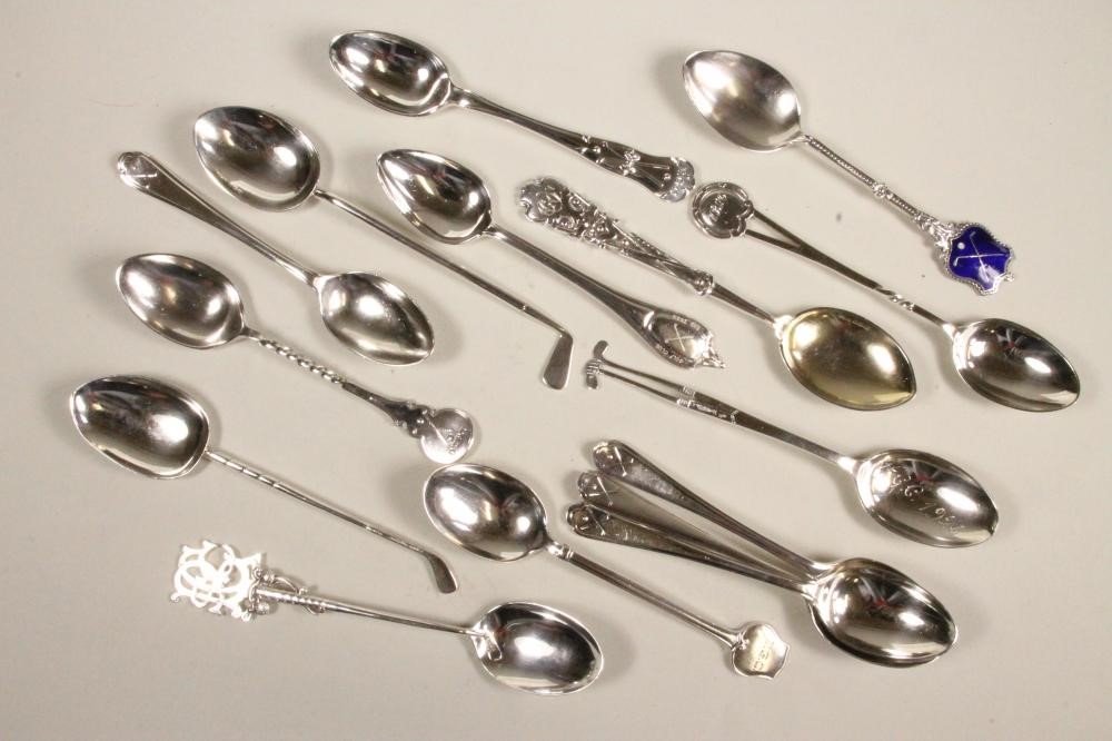 A COLLECTION OF TWENTY EIGHT EDWARDIAN AND LATER SILVER GOLFING TEASPOONS Image