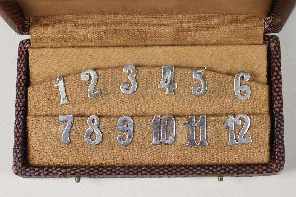 A SET OF TWELVE CONTINENTAL WHITE METAL NUMBER CLIPS Image