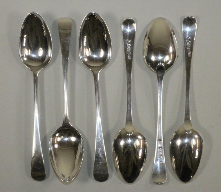 A SET OF SIX GEORGE III SILVER DESSERT SPOONS Image