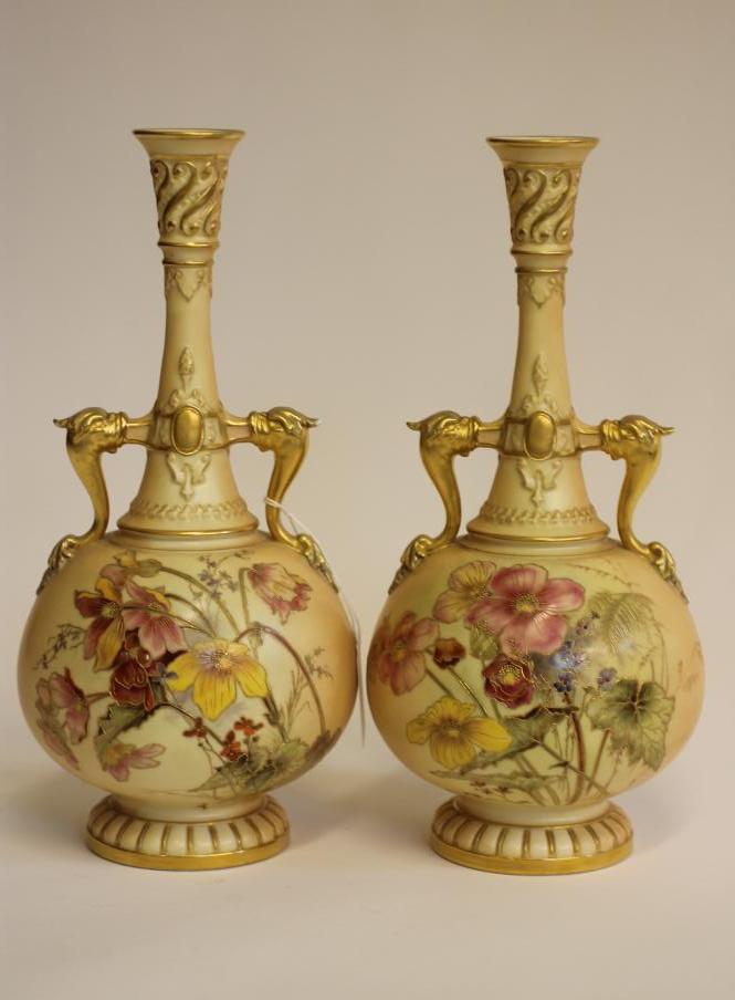 A PAIR OF ROYAL WORCESTER CHINA BOTTLE VASES Image