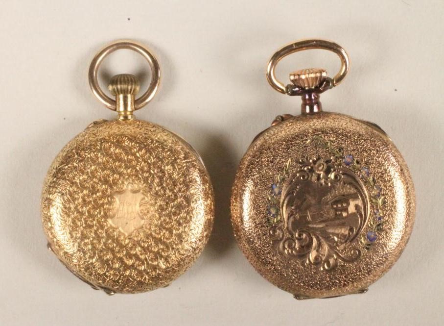 A LADY'S CONTINENTAL 18KT GOLD HALF HUNTER FOB WATCH Image