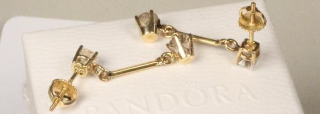 A PAIR OF DIAMOND DROP EAR STUDS Image