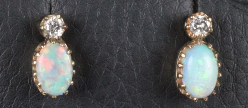 A PAIR OF OPAL AND DIAMOND EAR STUDS Image