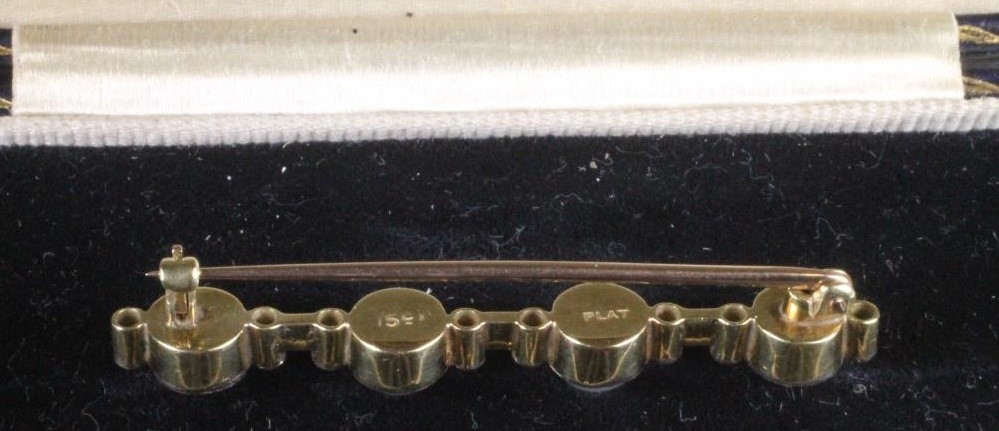 AN EDWARDIAN PEARL AND DIAMOND BAR BROOCH Image