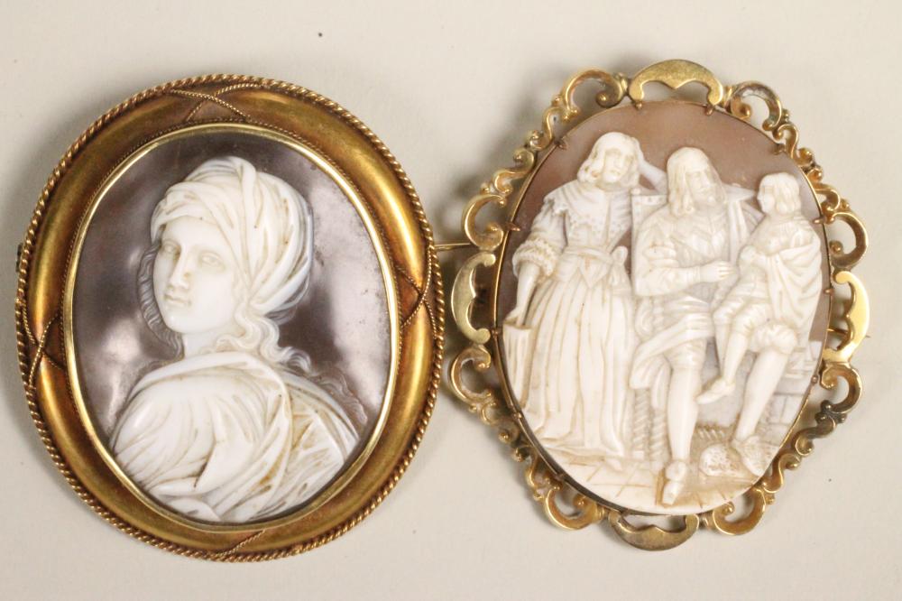 TWO VICTORIAN OVAL SHELL CAMEO BROOCHES Image