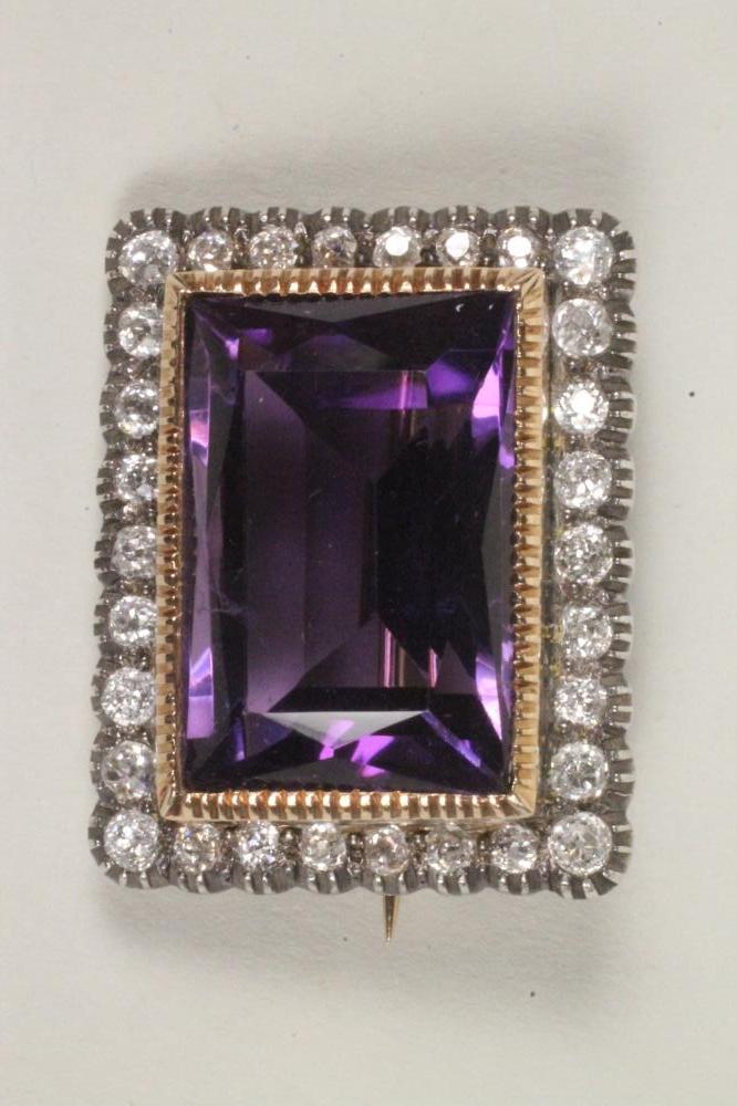 AN AMETHYST AND DIAMOND BROOCH Image