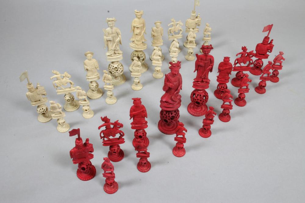 A CHINESE CANTON IVORY CHESS SET Image