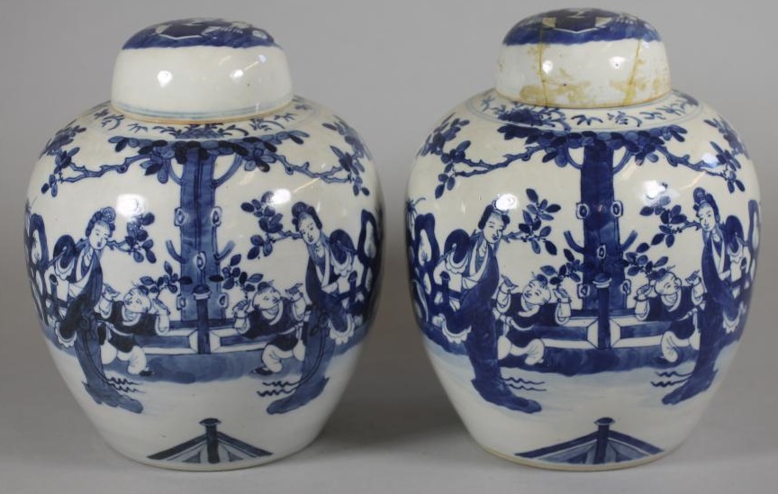 A PAIR OF CHINESE PORCELAIN JARS AND COVERS of ovoid form Image