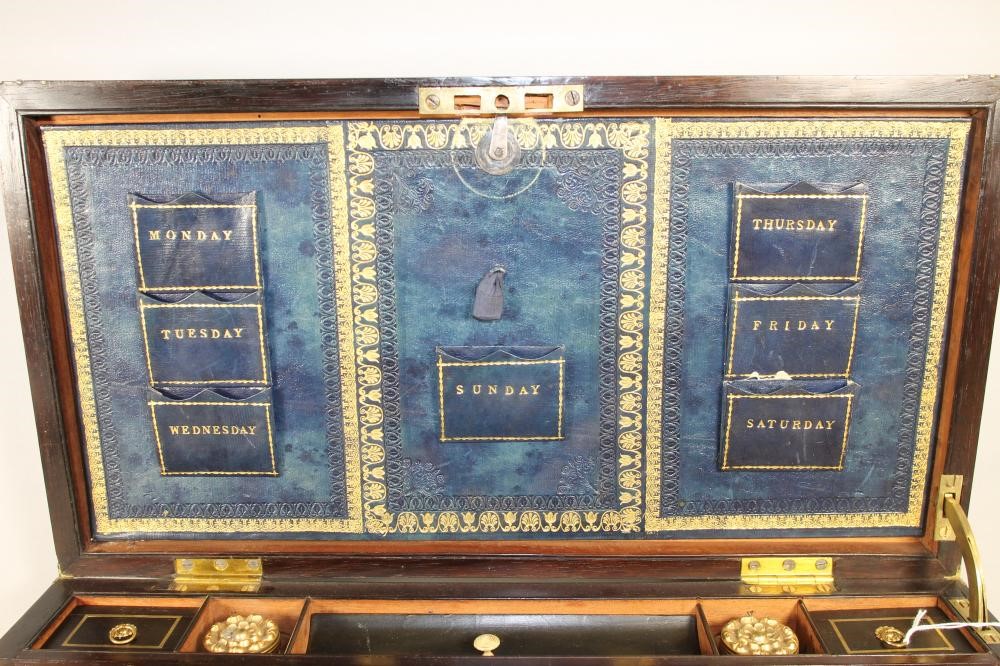 A VICTORIAN ROSEWOOD THOMPSON'S PATENT CAMPAIGN WRITING BOX Image