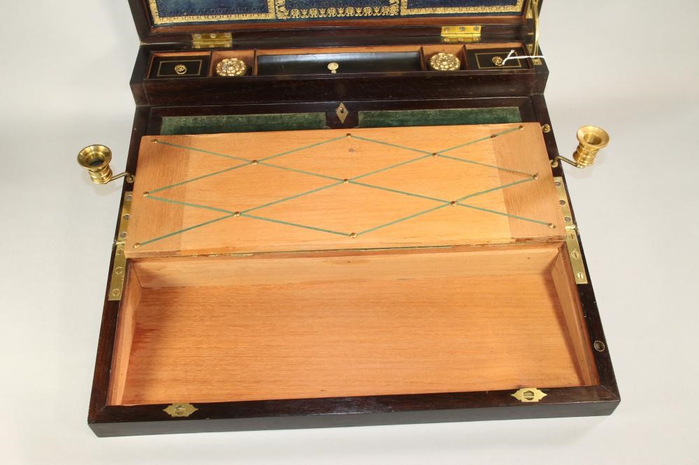 A VICTORIAN ROSEWOOD THOMPSON'S PATENT CAMPAIGN WRITING BOX Image