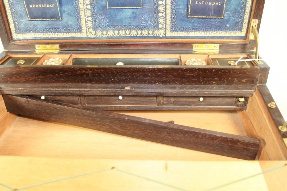 A VICTORIAN ROSEWOOD THOMPSON'S PATENT CAMPAIGN WRITING BOX Image