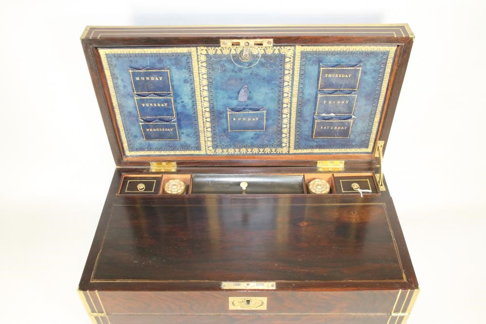 A VICTORIAN ROSEWOOD THOMPSON'S PATENT CAMPAIGN WRITING BOX Image