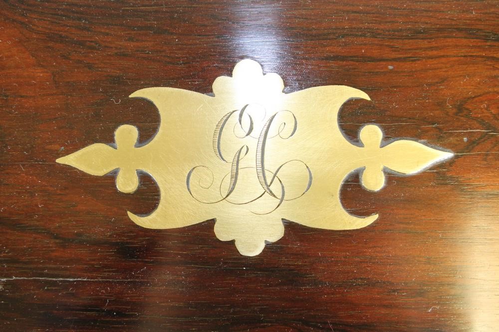A VICTORIAN ROSEWOOD THOMPSON'S PATENT CAMPAIGN WRITING BOX Image
