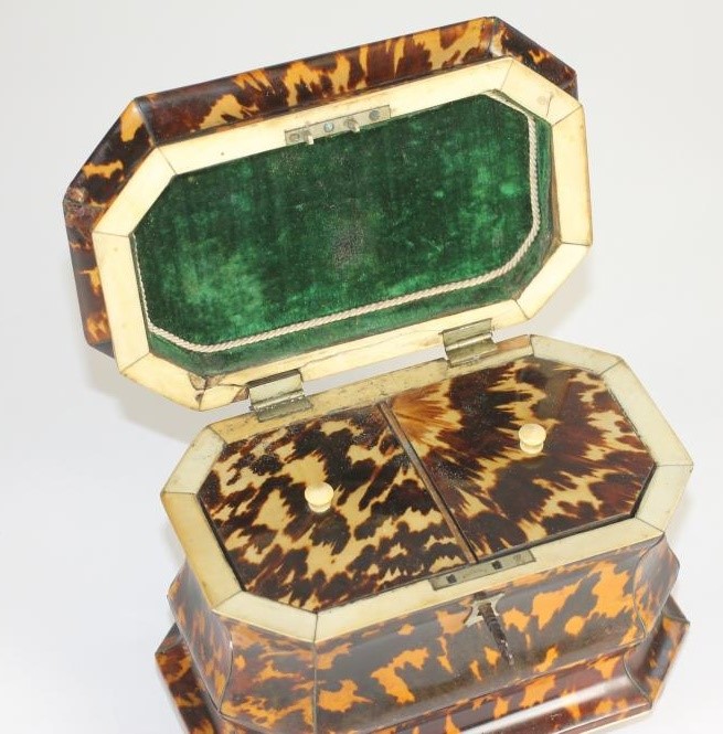 A GEORGIAN TORTOISESHELL TEA CADDY of sarcophagus form Image