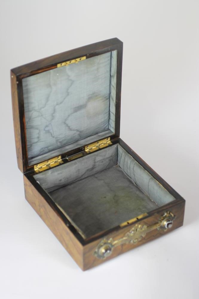 A VICTORIAN BURR WALNUT GLOVE AND JEWELLERY BOX Image
