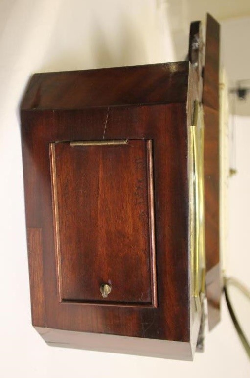 A VICTORIAN MAHOGANY DROP DIAL WALL CLOCK signed Pearce Image