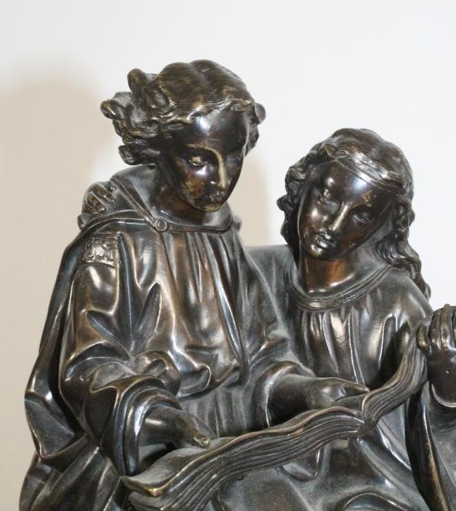 A FRENCH BRONZE AND MARBLE MANTEL CLOCK Image