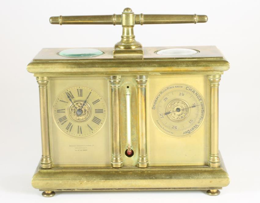 A FRENCH BRASS WEATHER STATION CARRIAGE CLOCK Image