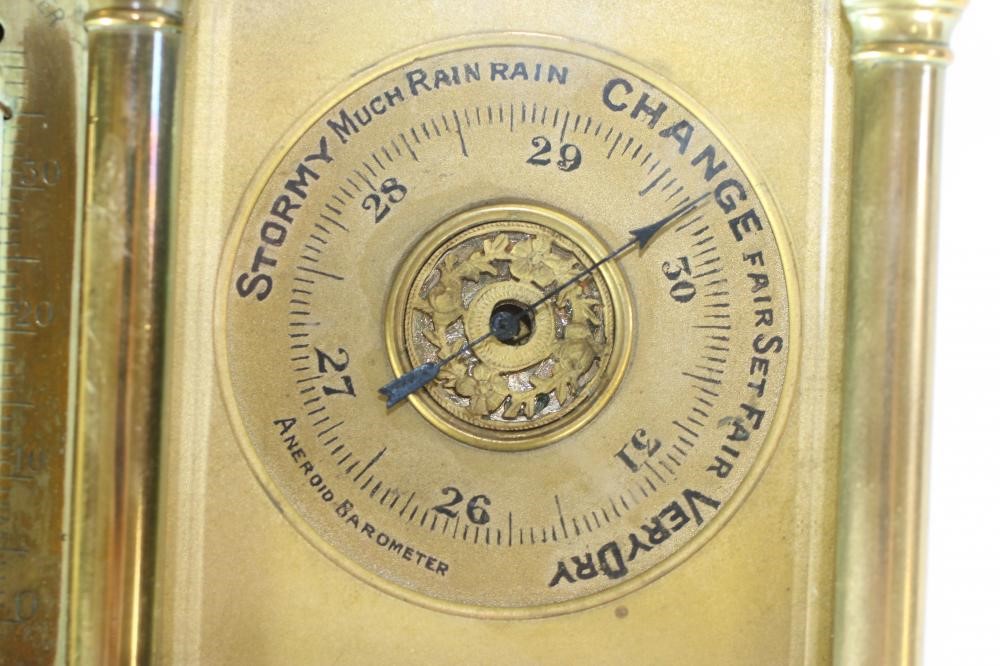 A FRENCH BRASS WEATHER STATION CARRIAGE CLOCK Image