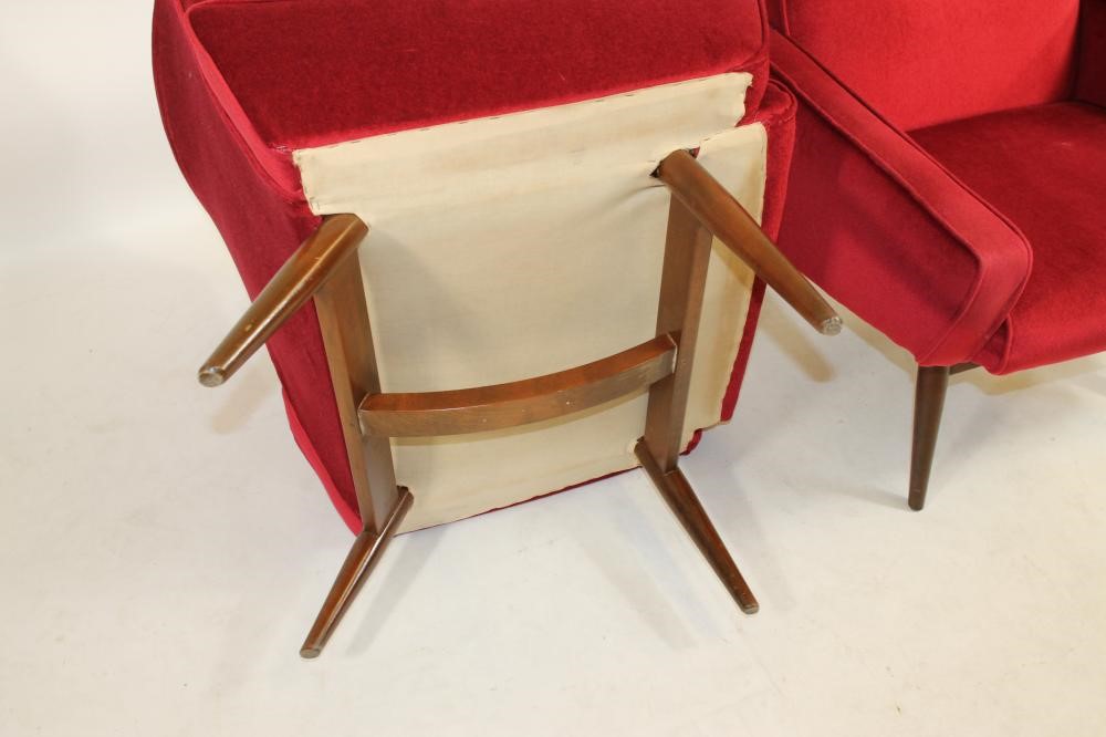 A PAIR OF TEAK FRAMED ARMCHAIRS Image