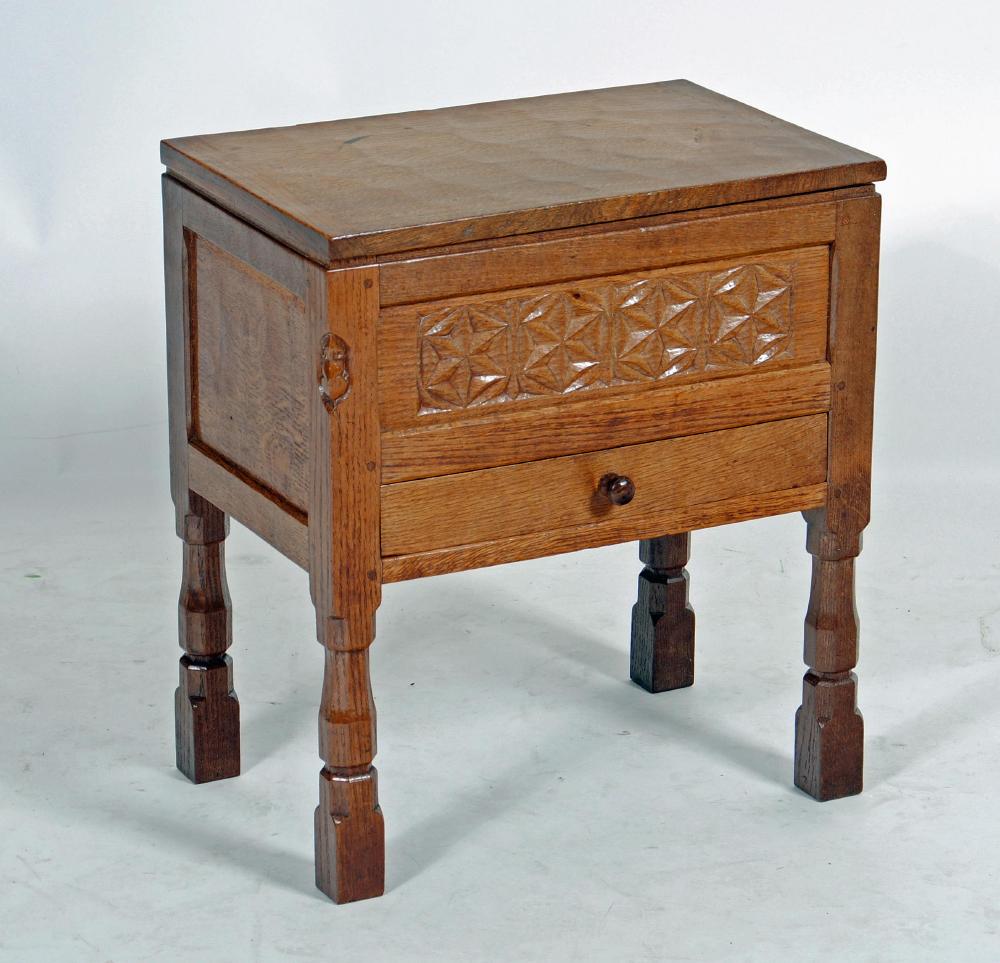 AN ADZED OAK SEWING BOX by Robert Thompson Image