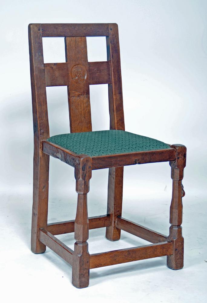 AN ADZED OAK SIDE CHAIR by Robert Thompson Image
