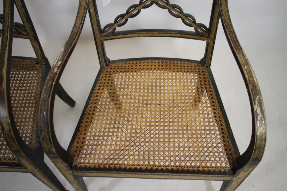 A PAIR OF REGENCY EBONISED AND PARCEL GILT "FANCY" ELBOW CHAIRS Image