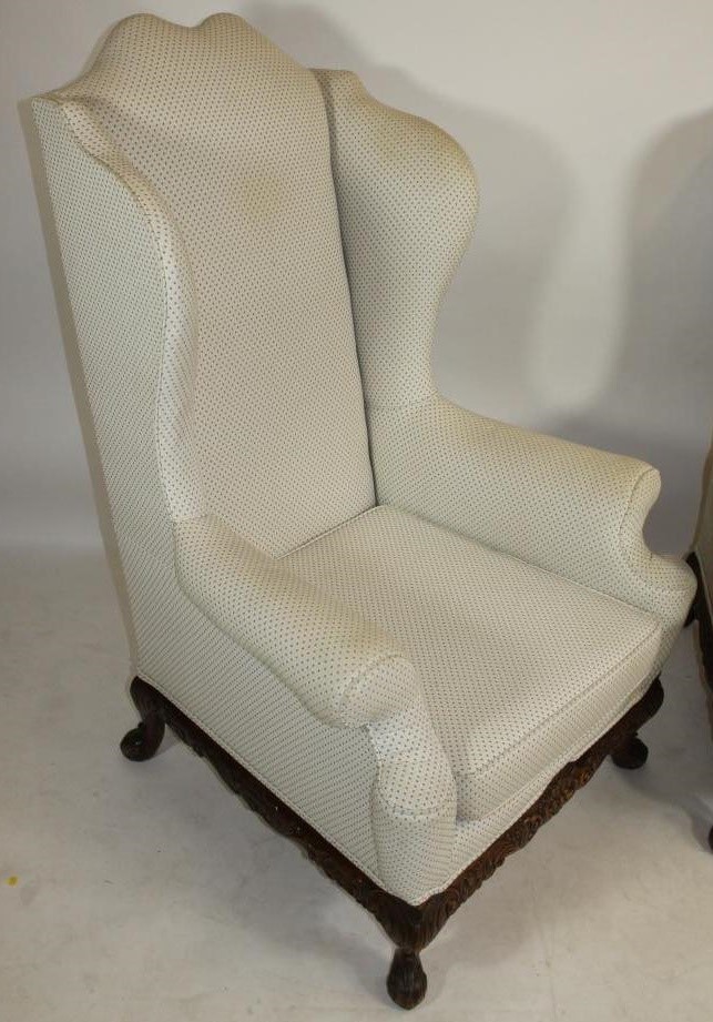 A PAIR OF GEORGIAN DESIGN WALNUT WING ARMCHAIRS Image