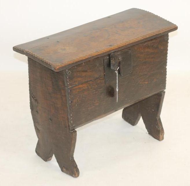 A MINIATURE OAK BOARDED CHEST Image
