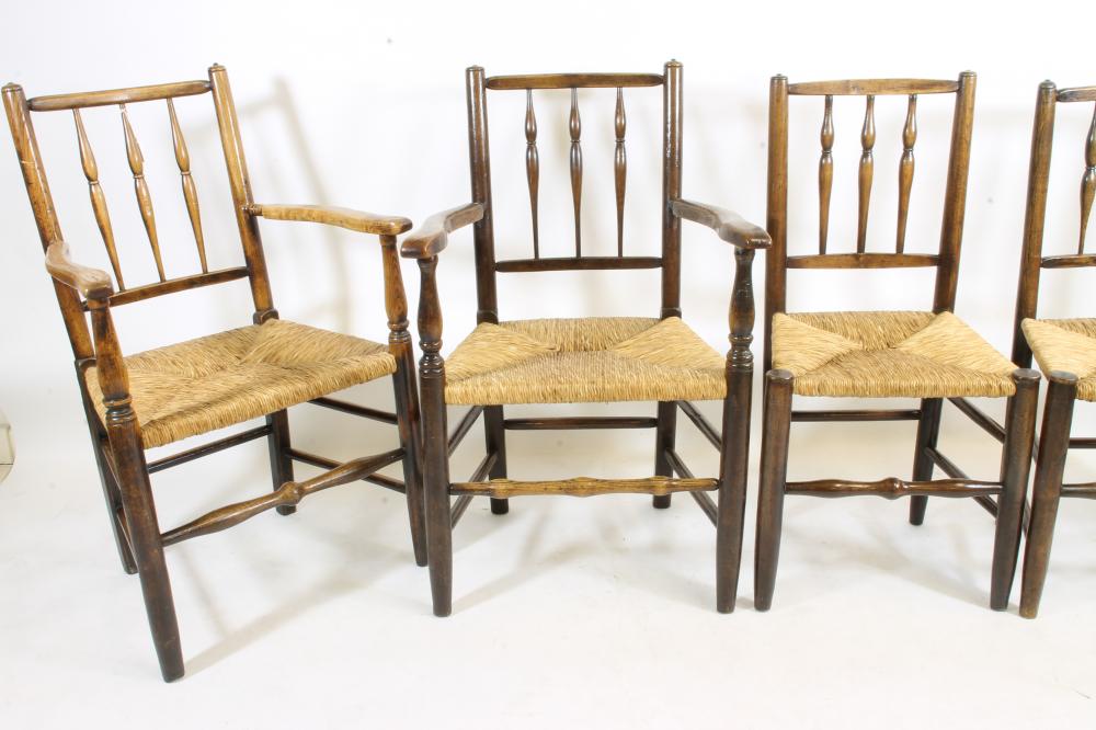 A SET EIGHT "DALES" ASH SPINDLE BACK RUSH SEATED CHAIRS Image
