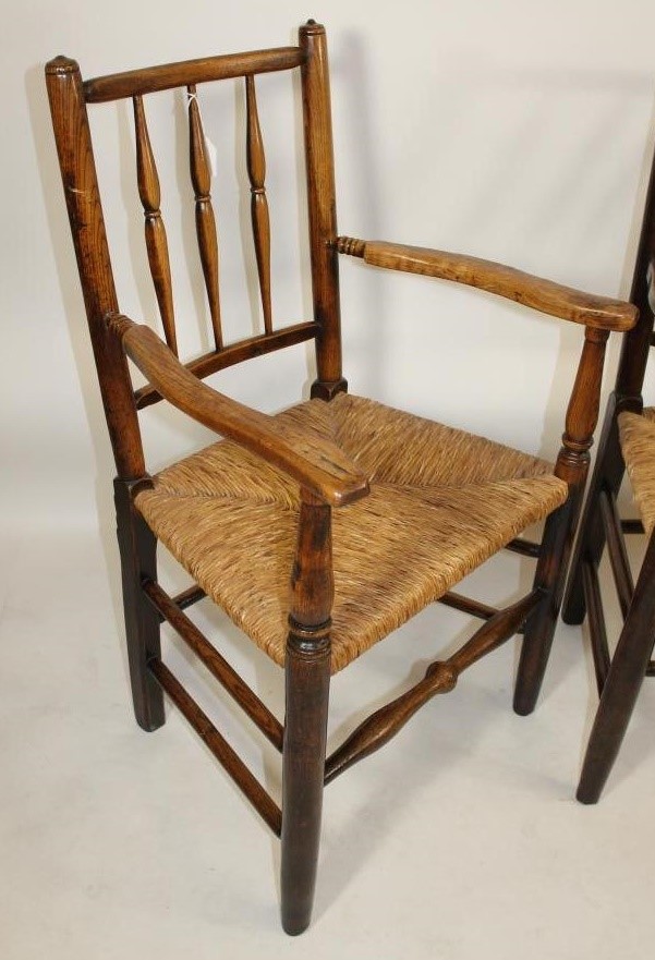 A SET EIGHT "DALES" ASH SPINDLE BACK RUSH SEATED CHAIRS Image