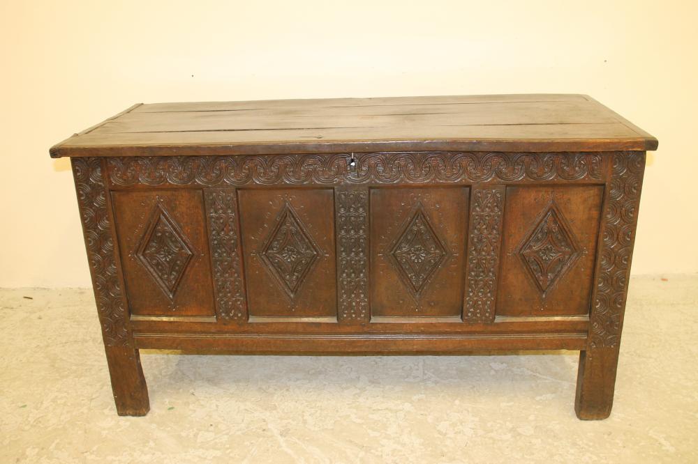 AN OAK PANELLED COFFER Image