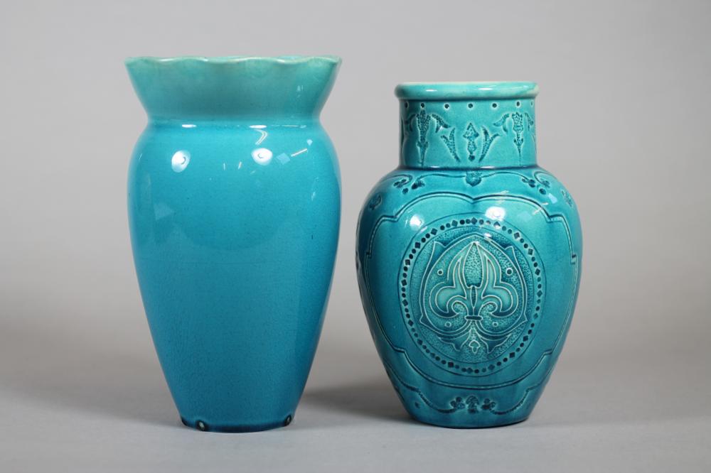 TWO BURMANTOFTS "FAIENCE" TURQUOISE GLAZED VASES Image