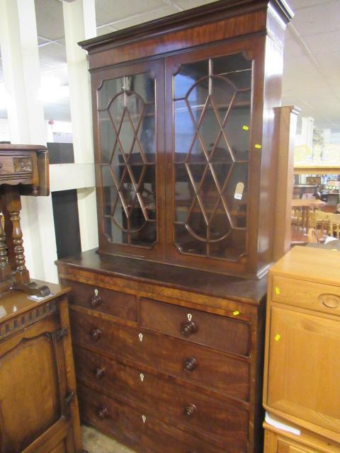 GLAZED CABINET ON CHEST OF DRAWERS Image