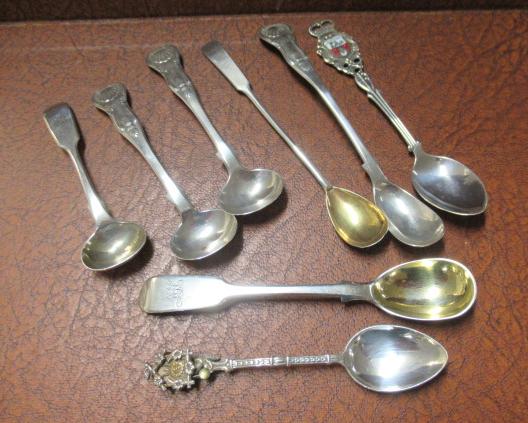 PAIR OF SCOTTISH SILVER MUSTARD SPOONS AND SIX SILVER SPOONS Image