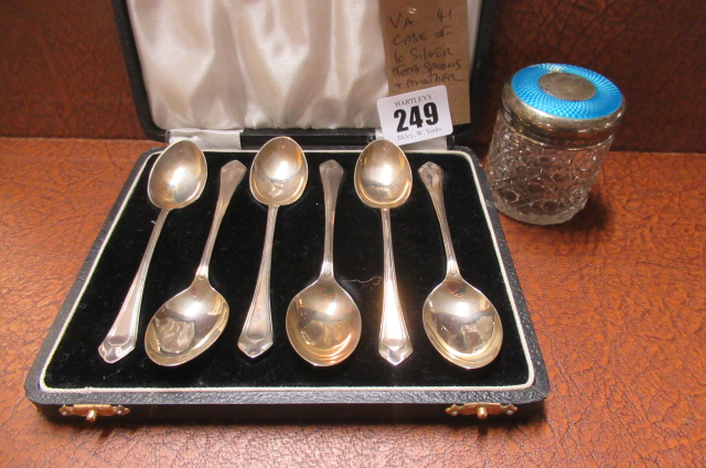 CASED SET OF SIX SILVER TEASPOONS AND ANOTHER Image