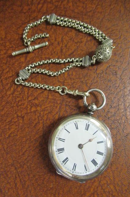 SILVER POCKET WATCH ON SILVER CHAIN Image