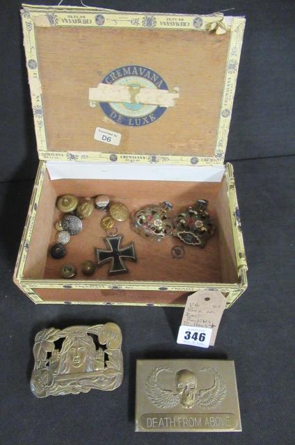 BOX OF BELT BUCKLES AND BUTTONS Image
