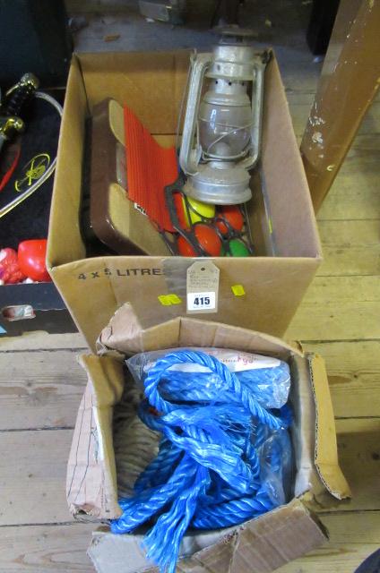 BOX INCLUDING OIL LAMP  SCALES  AND TOW ROPES Image